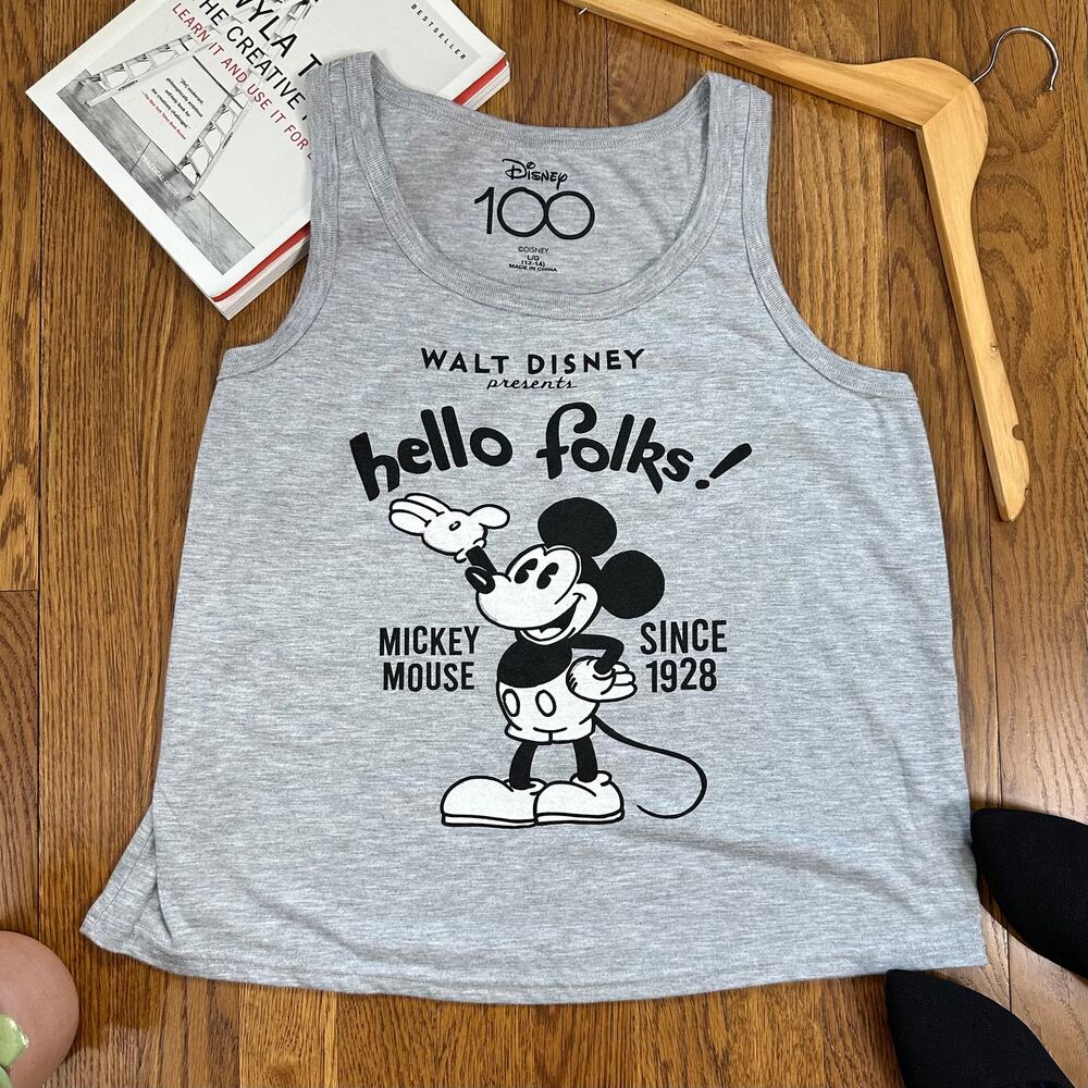Disney Mickey Mouse "Hello Folks" Sleeveless Gray Tank Top